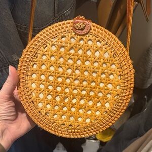 Round Rattan Crossbody Bag